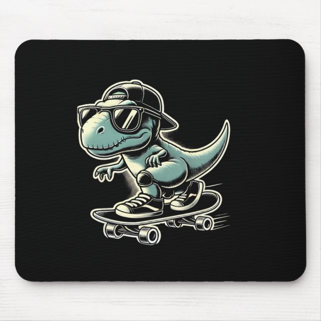 Dinosaur T Rex Skateboarding Funny Retro Skating  Mouse Pad (Front)