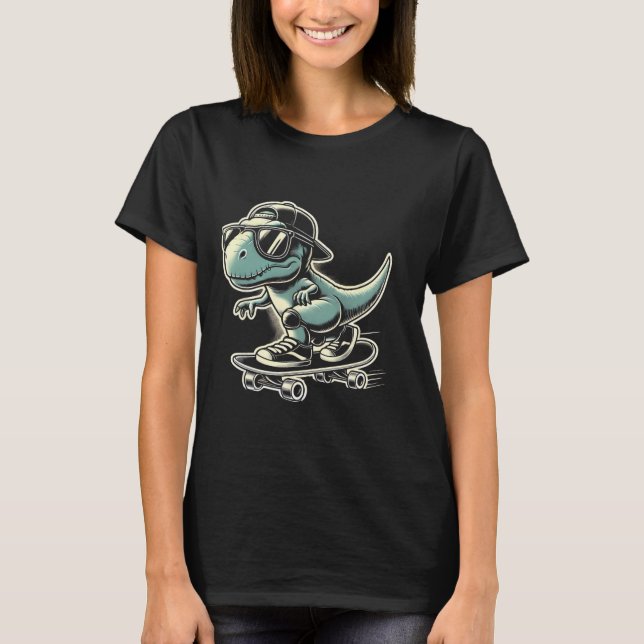 Dinosaur T Rex Skateboarding Funny Retro Skating  T-Shirt (Front)