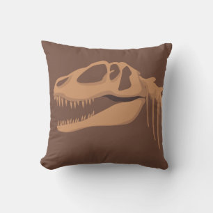 Dinosaur T-rex Skeleton Fossil Brown Kids Room Throw Pillow