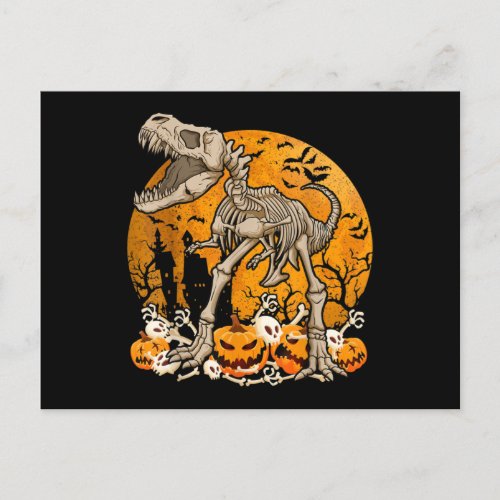 Dinosaur T rex Skeleton Pumpkin With Moon Announcement Postcard