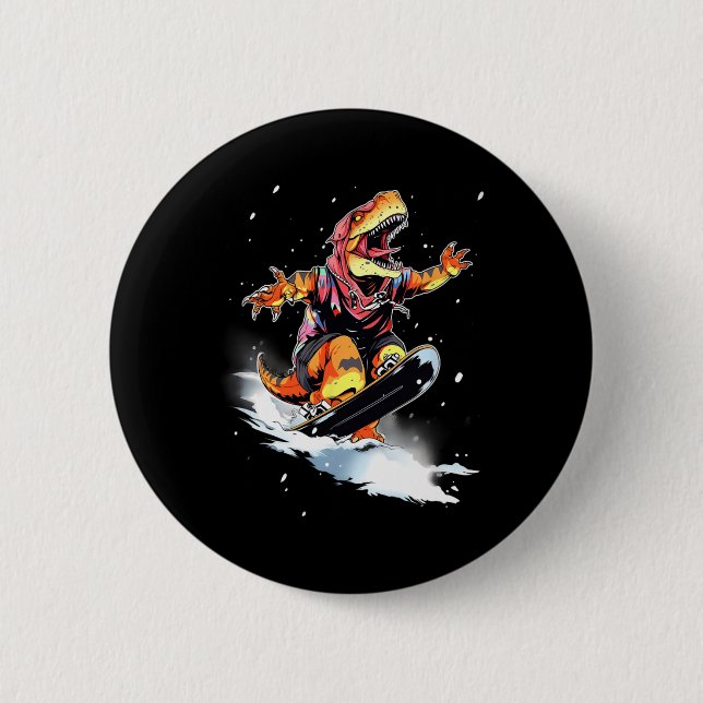 Dinosaur T-rex Snowboard Snowboard Snowboarder Win Button (Front)