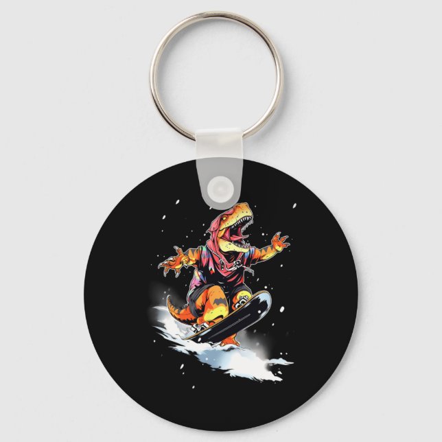 Dinosaur T-rex Snowboard Snowboard Snowboarder Win Keychain (Front)