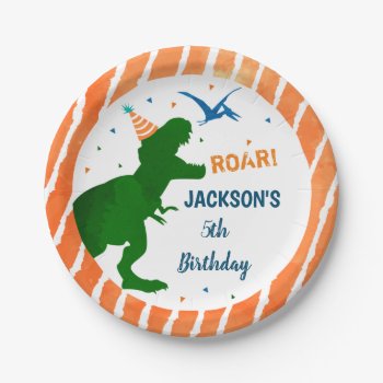 Dinosaur T-rex T Rex Birthday Party Paper Plates by SugarPlumPaperie at Zazzle