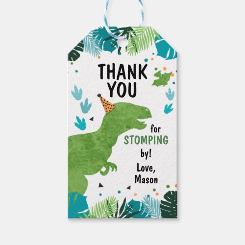 Dinosaur T_Rex Thank You Stomping By Boy Birthday Gift Tags