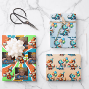 Dinosaur T-rex themed Personalized Birthday Wrapping Paper Sheets
