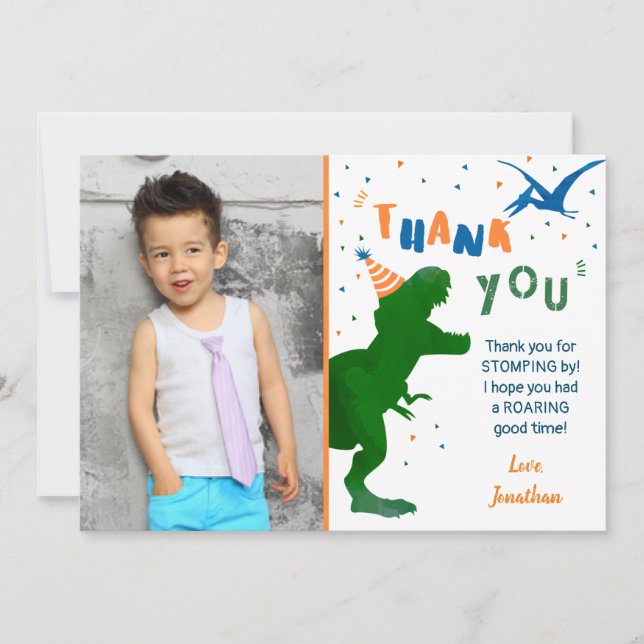 Dinosaur T-rex Three Rex Birthday Thank You Cards (Front)