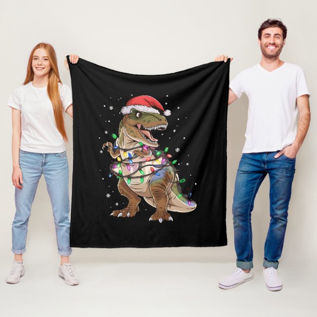 Dinosaur T-rex Tree Christmas Sweater Xmas Dino Fleece Blanket (In Situ)