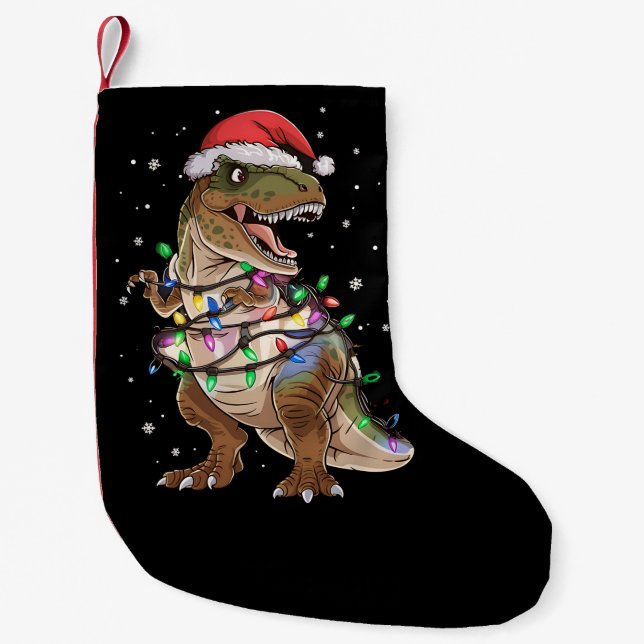 Dinosaur T-rex Tree Christmas Sweater Xmas Dino Small Christmas Stocking (Front)