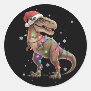 Dinosaur T-rex Tree Christmas Xmas Pet Dino Trex Classic Round Sticker