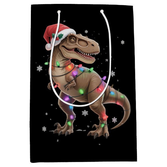 Dinosaur T-rex Tree Christmas Xmas Pet Dino Trex  Medium Gift Bag (Front)