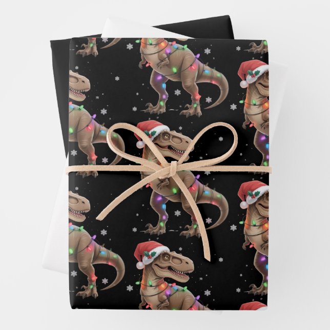 Dinosaur T-rex Tree Christmas Xmas Pet Dino Trex  Wrapping Paper Sheets (In situ)