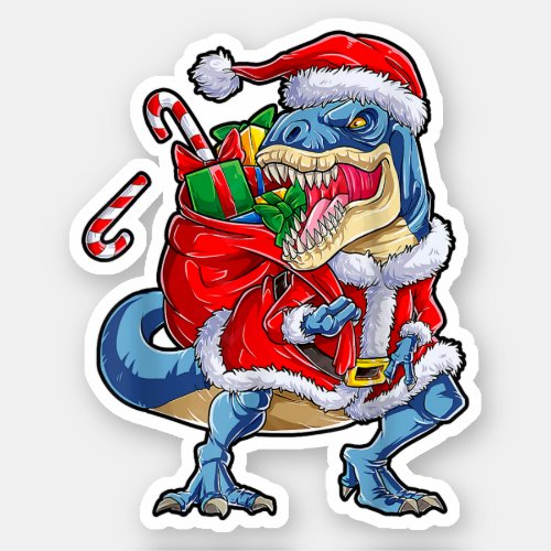 Dinosaur T_rex Tree Christmas Xmas Red Santa Hat Sticker