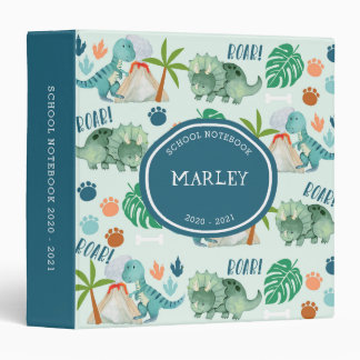 Dinosaur T Rex Triceratops Pattern Kids School 3 Ring Binder