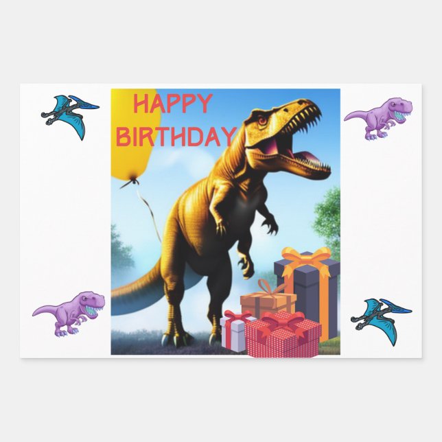 Dinosaur T-Rex Wrapping Paper Sheets (Front)