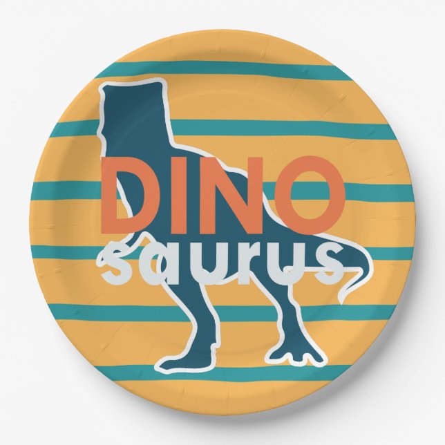 Dinosaur T-rex yellow cartoon birthday boy Paper Plates (Front)