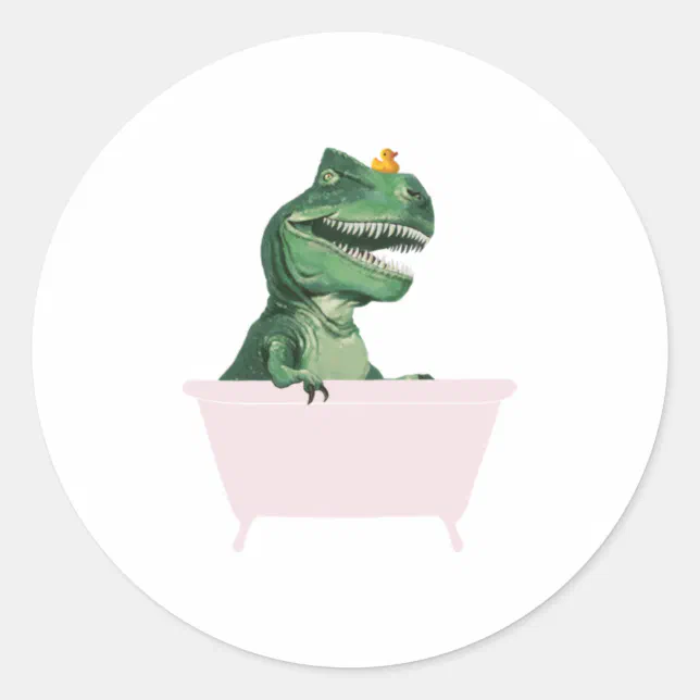 Dinosaur TShirt Playful TRex in Bathtub in Green Classic Round