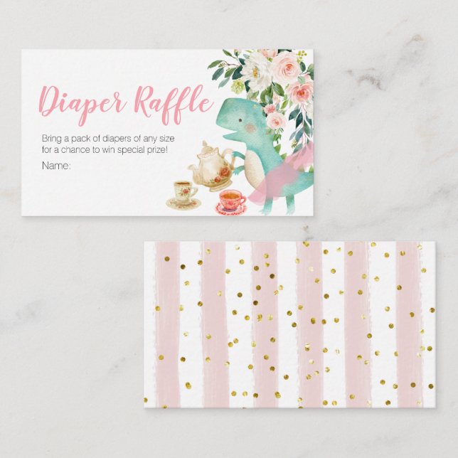 Dinosaur Tea Party Baby Shower diaper raffle Enclosure Card (Front/Back)