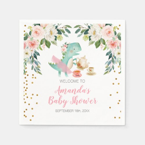 Dinosaur Tea Party Birthday Baby Shower Floral Napkins
