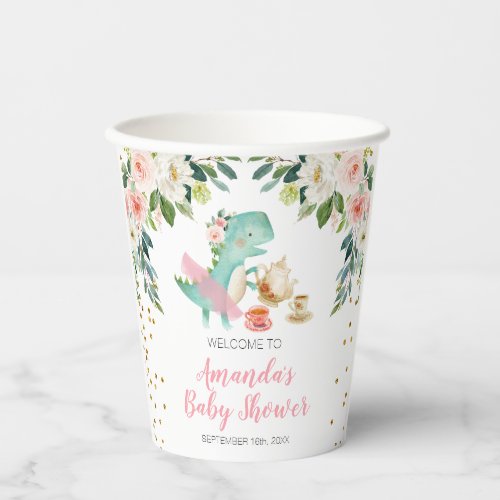 Dinosaur Tea Party Birthday Baby Shower Floral Paper Cups
