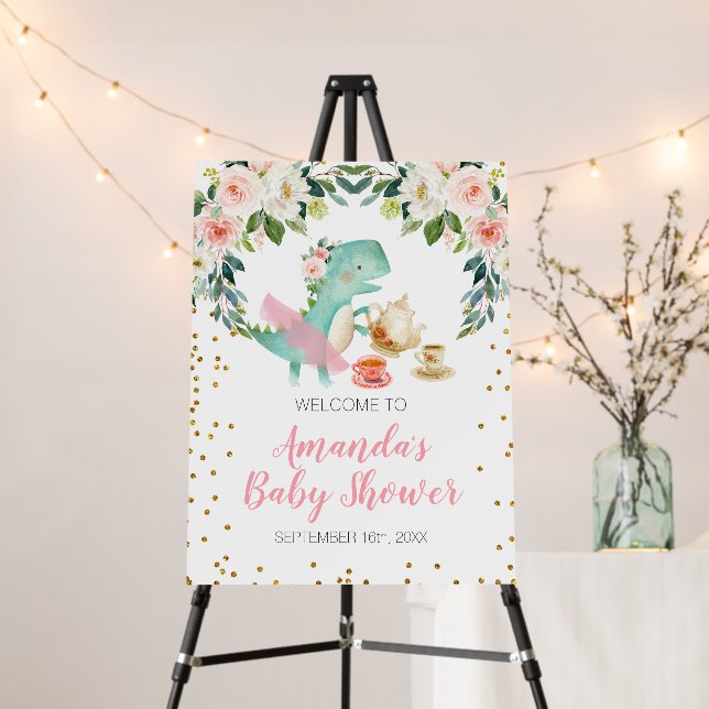Dinosaur Tea Party Birthday Baby Shower Welcome Foam Board (In Situ (Stand))