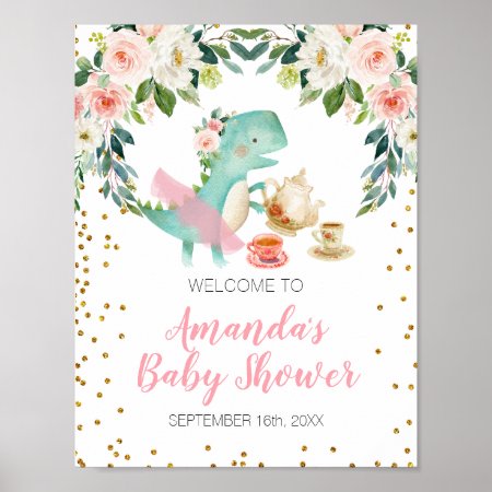 Dinosaur Tea Party Birthday Baby Shower Welcome  Poster