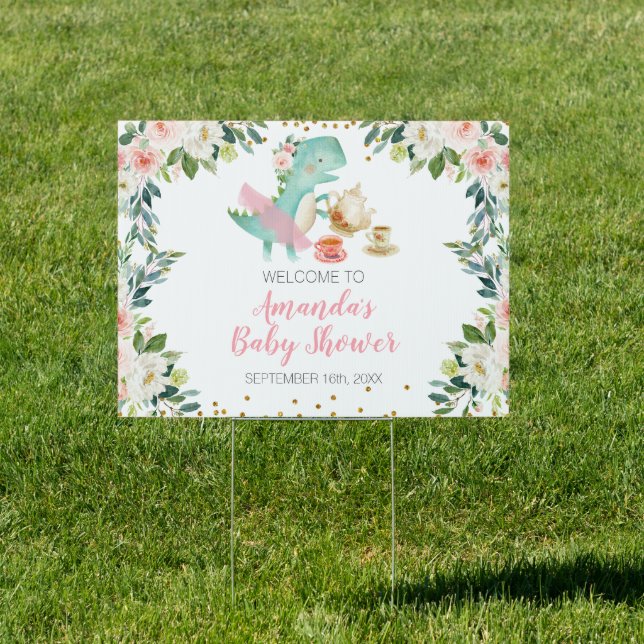 Dinosaur Tea Party Birthday Baby Shower Welcome Si Sign (Insitu)