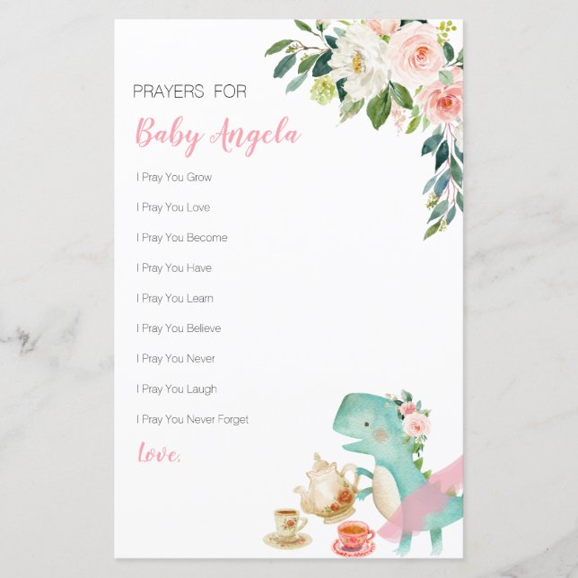 Dinosaur Tea Party Floral Prayers for Baby  (Front)