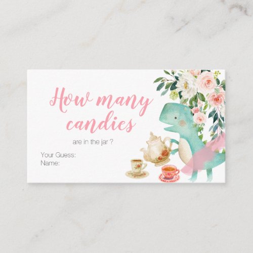 Dinosaur Tea Party Guess How Many Candies Enclosure Card