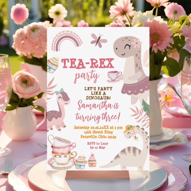 Dinosaur Tea-Rex 3rd Girl Birthday Party  Invitation (Creator Uploaded)