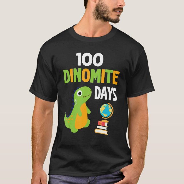 Dinosaur Teacher Student Happy 100 Dinomite Days B T-Shirt (Front)