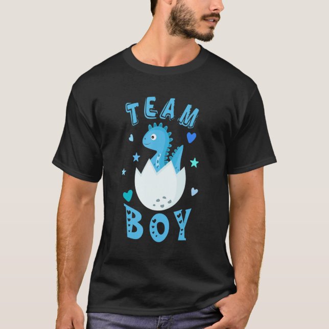 Dinosaur Team Boy Gender Reavel Baby Shower Matchi T-Shirt (Front)