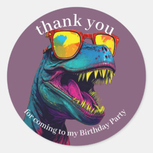 Dinosaur Thank You  Cool Purple  Classic Round Sticker