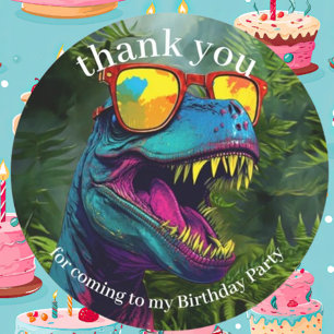 Dinosaur Thank You  Cool Purple Jungle Classic Round Sticker