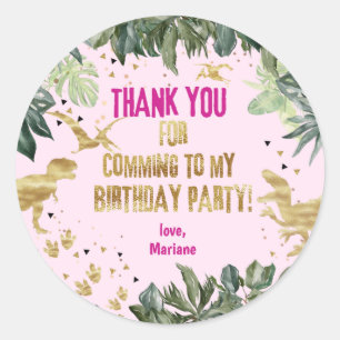 Dinosaur Thank You Favor Girl T-rex Classic Round Sticker