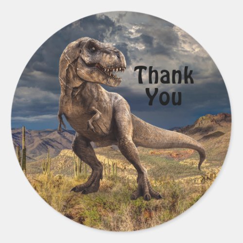 Dinosaur Thank You Party Jurassic Park Classic Round Sticker