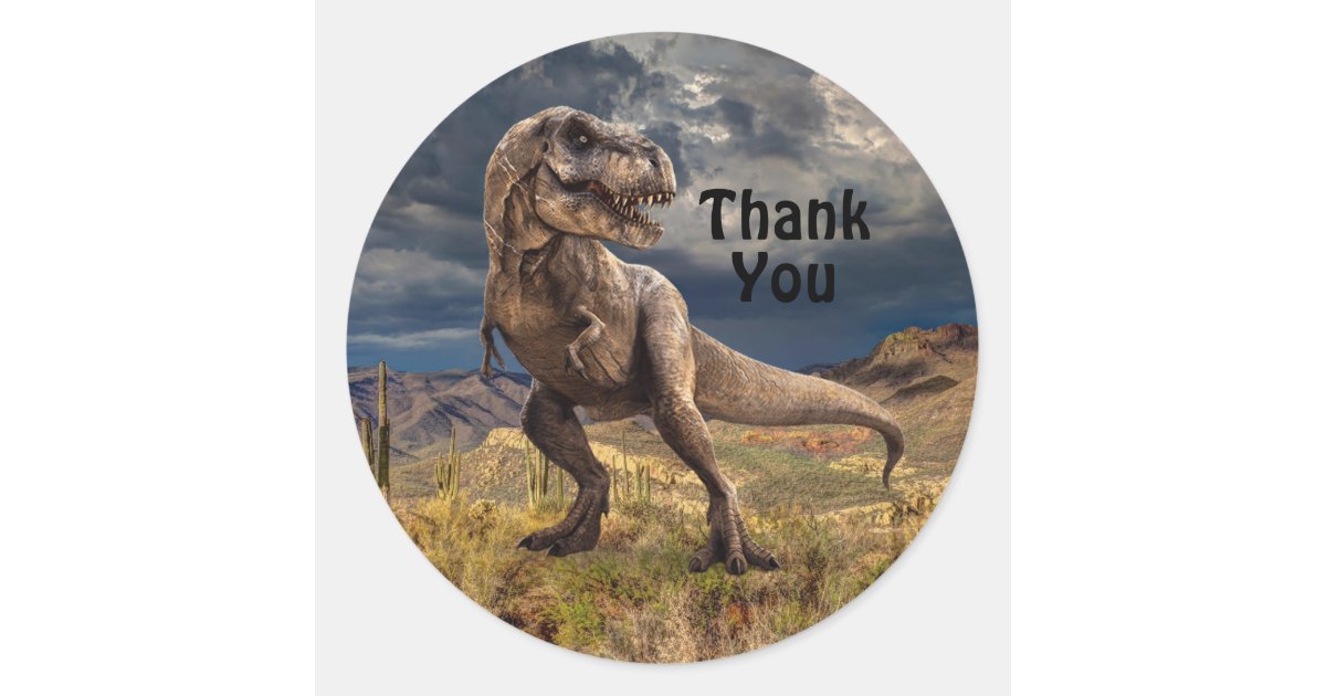 Personalized First Birthday Stickers: Jurassic Dino Blue