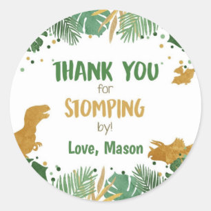 Dinosaur Thank You Stomping By Boy Birthday Classic Round Sticker