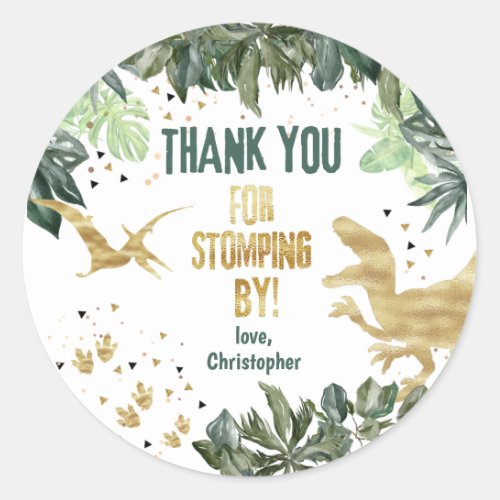 Dinosaur Thank You Stomping By Classic Round Sticker