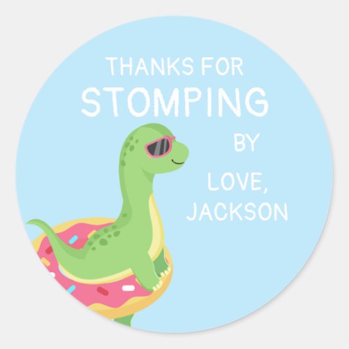 Dinosaur Thank you Stomping By Pool Party Classic Round Sticker
