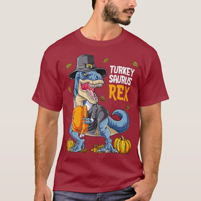Dinosaur Thanksgiving Boys Turkey Saurus T re T-Shirt (Front)