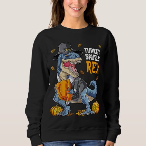 Dinosaur Thanksgiving Boys Turkey Saurus T rex Pil Sweatshirt