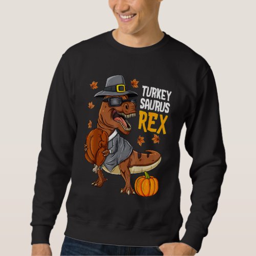 Dinosaur Thanksgiving Boys Turkey Saurus T rex Pil Sweatshirt