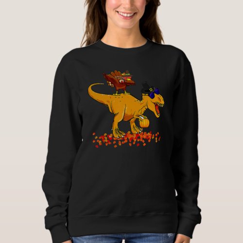 Dinosaur Thanksgiving Boys Turkey Saurus T Rex Pil Sweatshirt