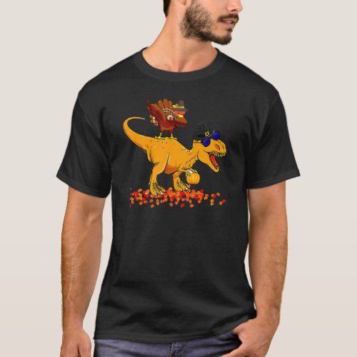 Dinosaur Thanksgiving Boys Turkey Saurus T Rex Pil T_Shirt