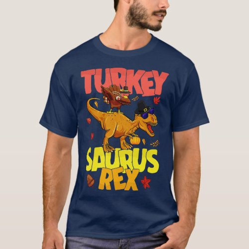Dinosaur Thanksgiving Boys Turkey Saurus T rex Pil T_Shirt