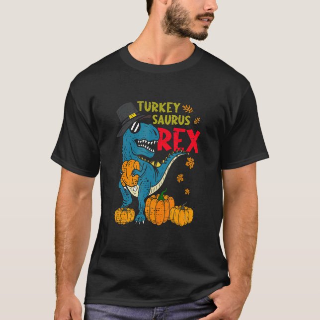 Dinosaur Thanksgiving Day Turkey Saurus rex Turkey T-Shirt (Front)