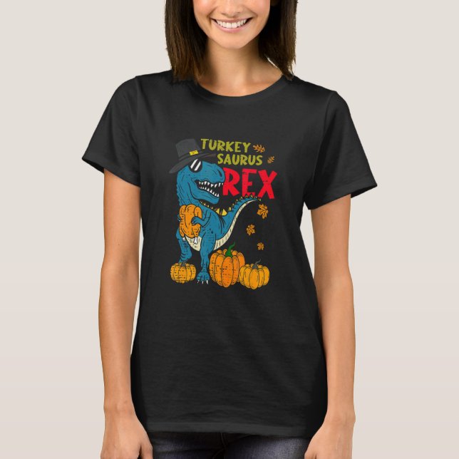 Dinosaur Thanksgiving Day Turkey Saurus rex Turkey T-Shirt (Front)