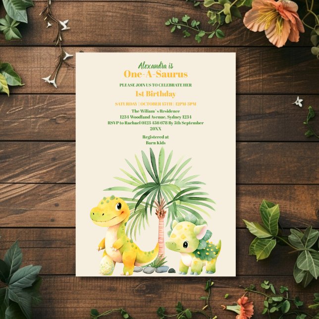 Dinosaur Theme 1st Birthday Party Invitation (Creator Uploaded)
