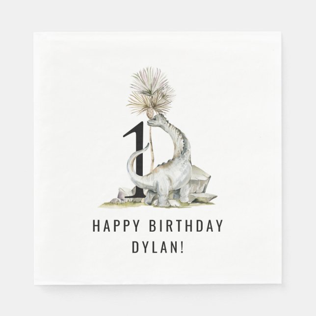 Dinosaur Theme 1st Birthday Party Napkins (Front)