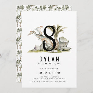 Dinosaur Theme 8th Birthday Party Invitation